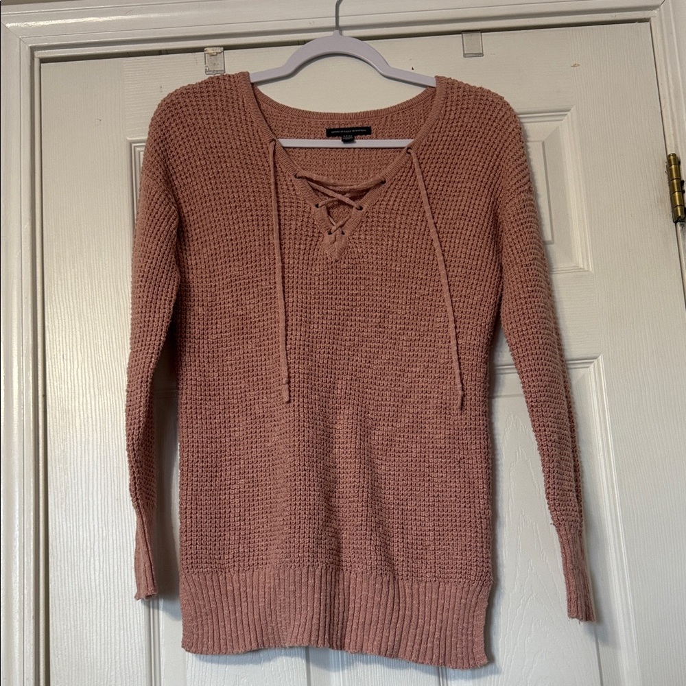 American Eagle Outfitters V-Neck Lace-Up Sweater - Pink